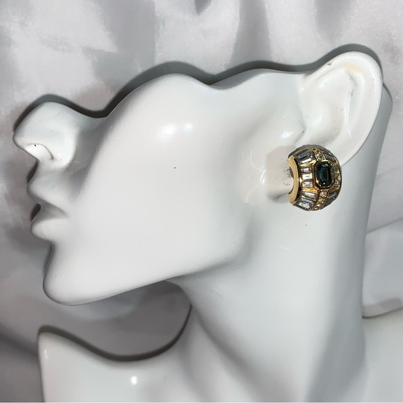 CHRISTIAN DIOR 14k gold plated Austrian crystal clear baguette blue emerald cut - Picture 11 of 16